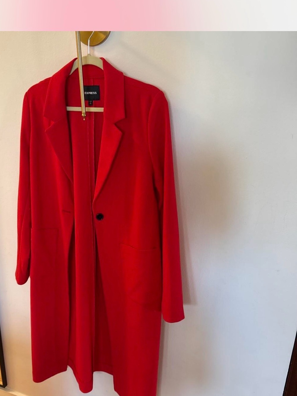 Express Women's Bright Red Single-Button Trench Coat